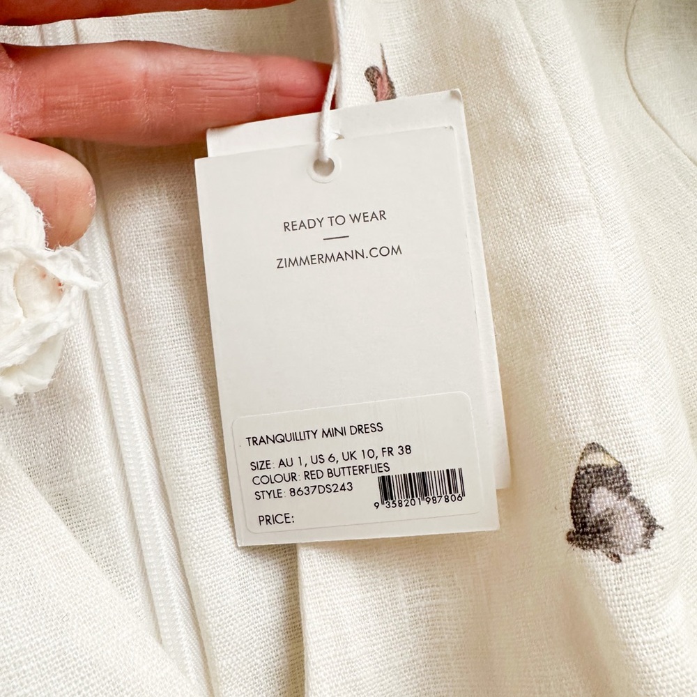 New! Zimmermann Tranquillity Butterfly Floral Linen Mini Dress - Picture 7 of 12
